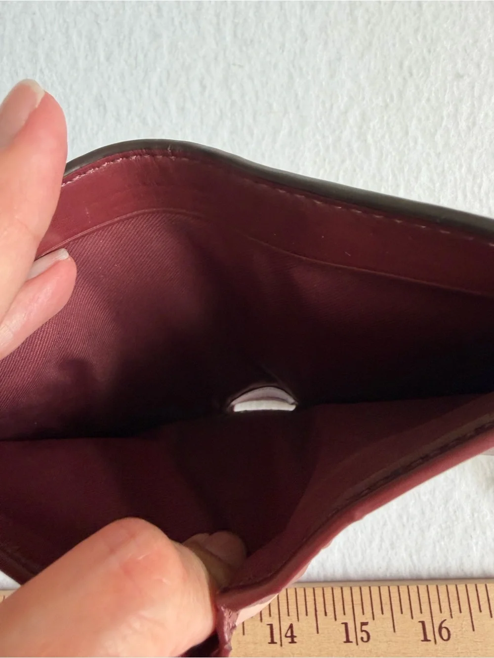 Coach Signature Leather Zip Card Case Wallet Beige Taupe Oxblood ID Holder